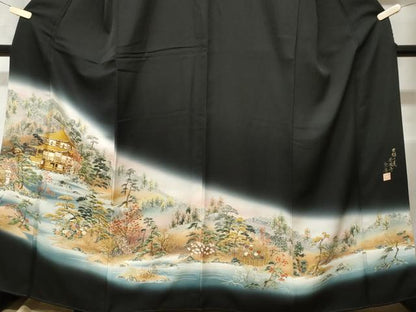 平和屋着物■豪華黒留袖　作家物　京都の美　金閣寺　暈し染め　金彩　正絹　逸品　CABE3304ev