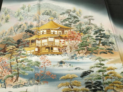 平和屋着物■豪華黒留袖　作家物　京都の美　金閣寺　暈し染め　金彩　正絹　逸品　CABE3304ev