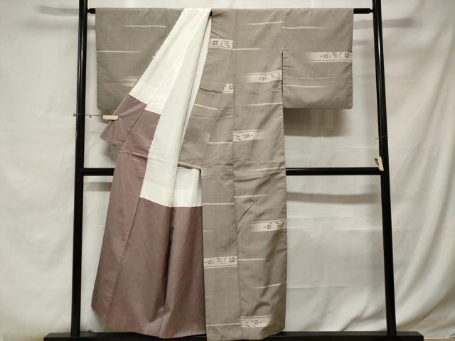 平和屋着物■上質な紬　横段枝花文　正絹　逸品　CABE3327ev