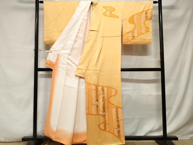平和屋着物■訪問着　駒刺繍　絞り　道長花文　正絹　逸品　CABE3328ev