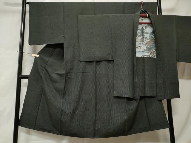 平和屋着物■男性　紬　アンサンブル　幾何学文　正絹　逸品　CABE3334ev