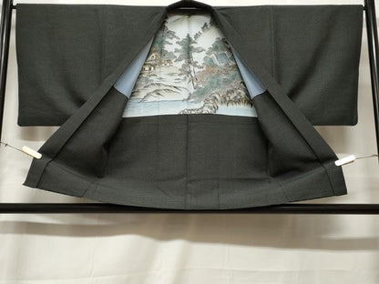 平和屋着物■男性　紬　アンサンブル　幾何学文　正絹　逸品　CABE3334ev