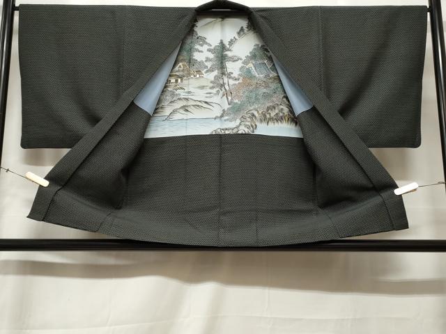 平和屋着物■男性　紬　アンサンブル　幾何学文　正絹　逸品　CABE3334ev