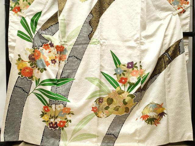 平和屋着物■豪華振袖　駒刺繍　笹竹花丸文　金彩　正絹　逸品　CABE3344ev