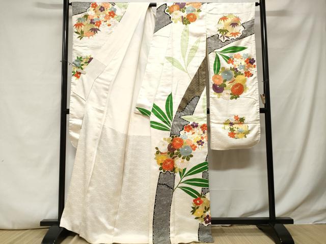 平和屋着物■豪華振袖　駒刺繍　笹竹花丸文　金彩　正絹　逸品　CABE3344ev