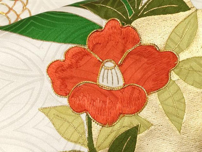 平和屋着物■豪華振袖　駒刺繍　笹竹花丸文　金彩　正絹　逸品　CABE3344ev