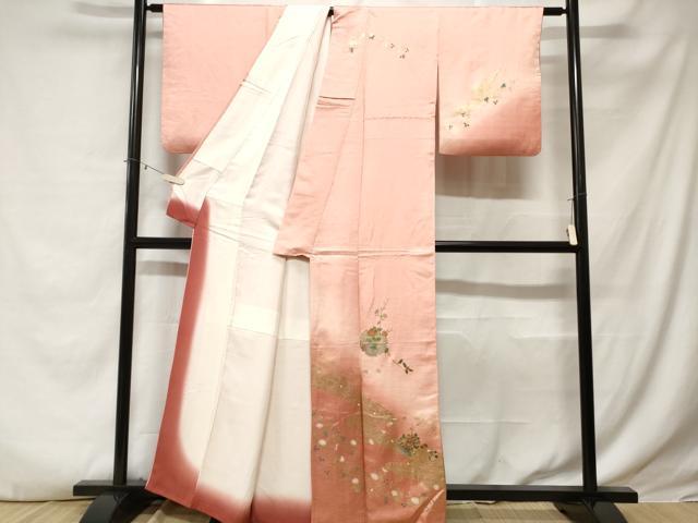 平和屋着物■訪問着 雪輪流水枝花文 暈し染め 金彩 正絹 逸品 CABE3347ev