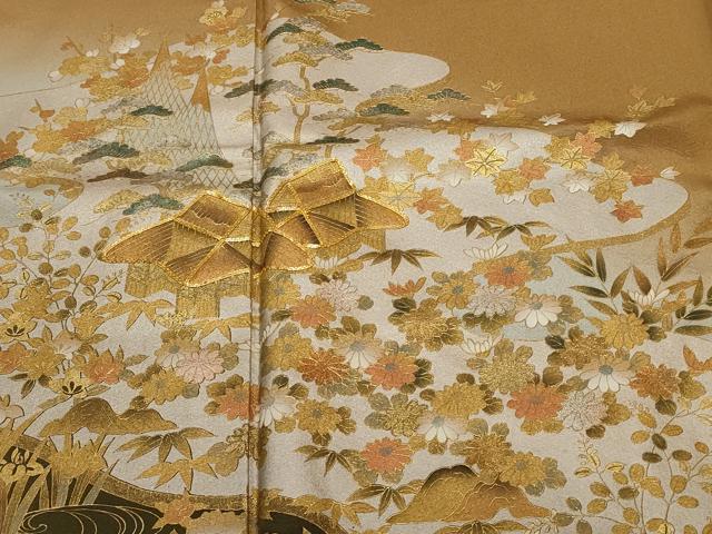 平和屋着物■豪華色留袖　駒刺繍　御所解文　暈し染め　金銀彩　正絹　逸品　CABE3358ev