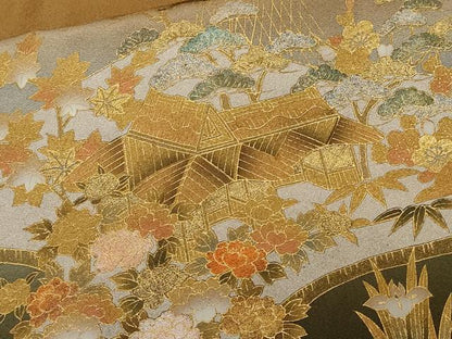 平和屋着物■豪華色留袖　駒刺繍　御所解文　暈し染め　金銀彩　正絹　逸品　CABE3358ev