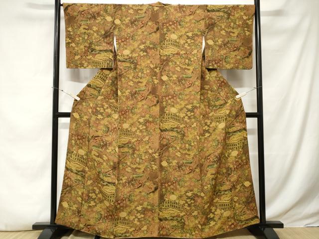 平和屋着物■上質な小紋 風景文 暈し染め 鬼しぼ縮緬 正絹 逸品 CABE3386ev