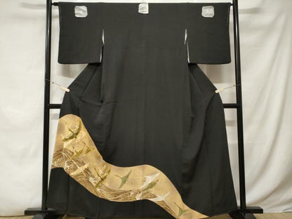平和屋着物■豪華黒留袖 駒刺繍 立波飛鶴文 金彩 正絹 逸品 CABE3397ev
