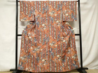 平和屋着物■上質な小紋　扇面草花文　金彩　正絹　逸品　CABE3410ev