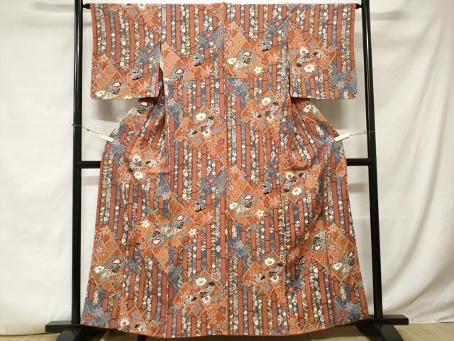 平和屋着物■上質な小紋　扇面草花文　金彩　正絹　逸品　CABE3410ev