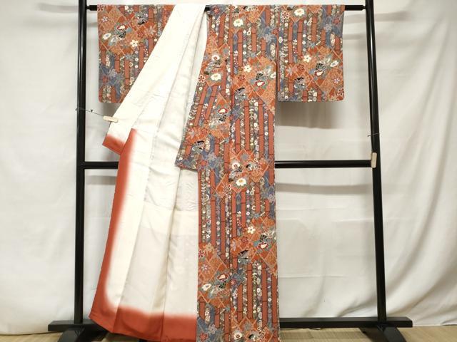 平和屋着物■上質な小紋　扇面草花文　金彩　正絹　逸品　CABE3410ev