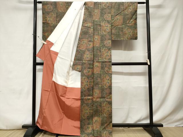 平和屋着物■上質な紬 更紗花唐草文 正絹 逸品 未使用 CABE3414ev