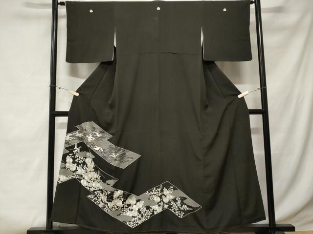 平和屋着物■豪華黒留袖 駒刺繍 立波草花文 銀彩 正絹 逸品 CABE3428ev