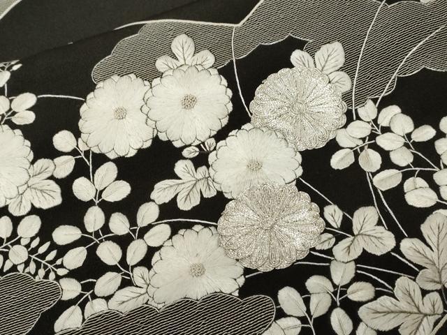 平和屋着物■豪華黒留袖 駒刺繍 立波草花文 銀彩 正絹 逸品 CABE3428ev