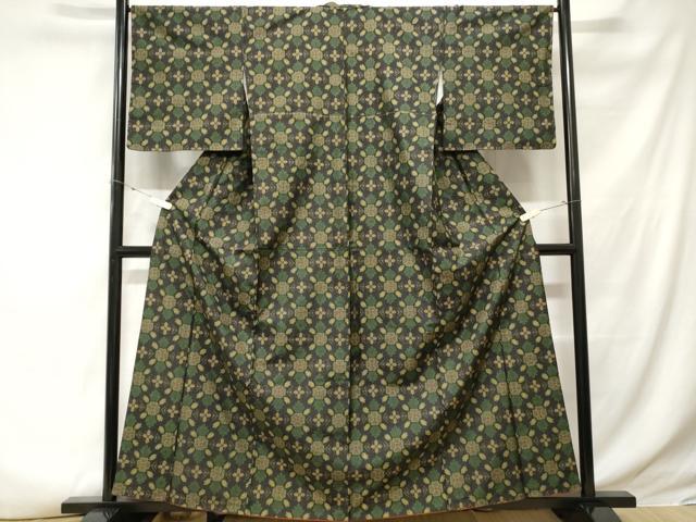 平和屋着物■上質な紬 幾何学花文 正絹 逸品 CABE3430ev