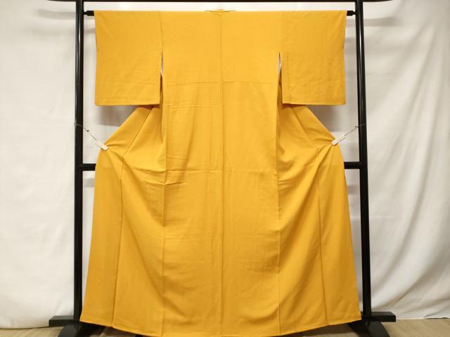 平和屋着物■上質な色無地　菱地紋　黄金色　正絹　逸品　CABE3446ev