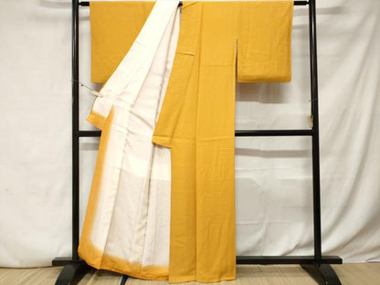 平和屋着物■上質な色無地　菱地紋　黄金色　正絹　逸品　CABE3446ev