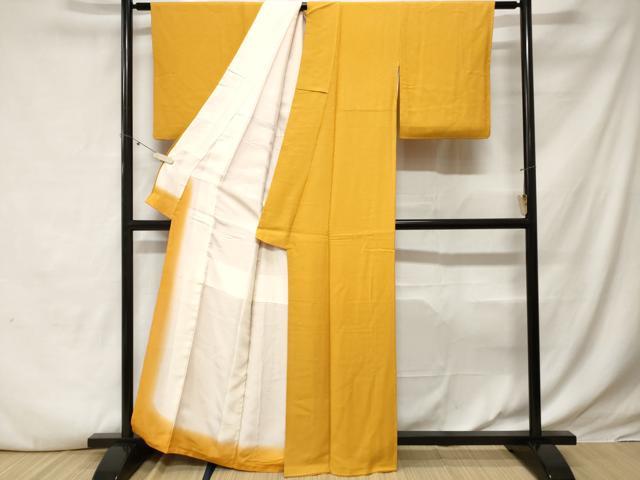 平和屋着物■上質な色無地　菱地紋　黄金色　正絹　逸品　CABE3446ev