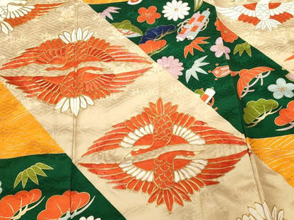 平和屋着物■豪華振袖　駒刺繍　宝尽くし双鶴文　松竹梅　金彩　正絹　逸品　CABE3460ev