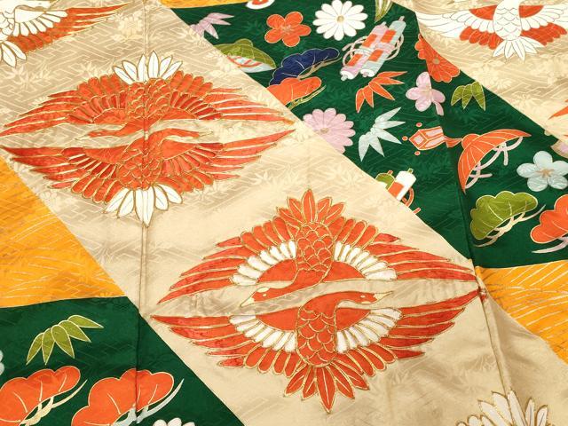 平和屋着物■豪華振袖　駒刺繍　宝尽くし双鶴文　松竹梅　金彩　正絹　逸品　CABE3460ev