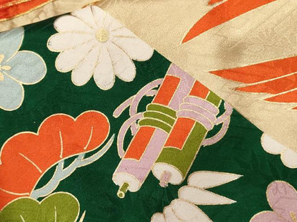 平和屋着物■豪華振袖　駒刺繍　宝尽くし双鶴文　松竹梅　金彩　正絹　逸品　CABE3460ev