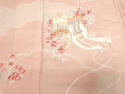 平和屋着物■訪問着　総刺繍　絞り　御所車草花文　　正絹　逸品　CABE3475ev