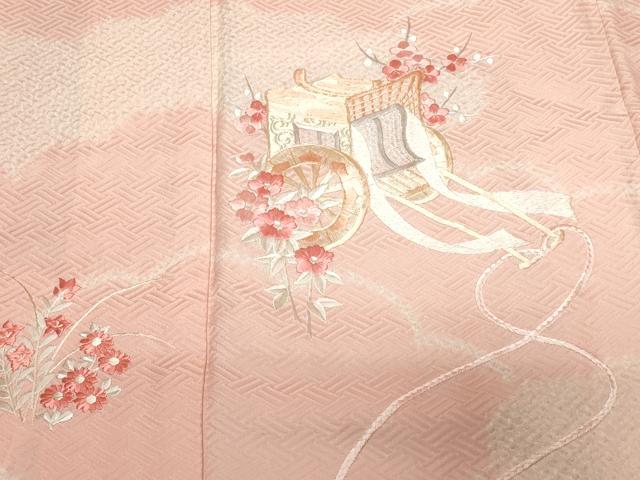 平和屋着物■訪問着　総刺繍　絞り　御所車草花文　　正絹　逸品　CABE3475ev