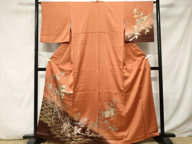 平和屋着物■訪問着　鼓　横笛　鬘帯花文　暈し染め　金銀彩　正絹　逸品　CABE3479ev