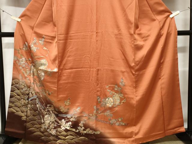 平和屋着物■訪問着　鼓　横笛　鬘帯花文　暈し染め　金銀彩　正絹　逸品　CABE3479ev