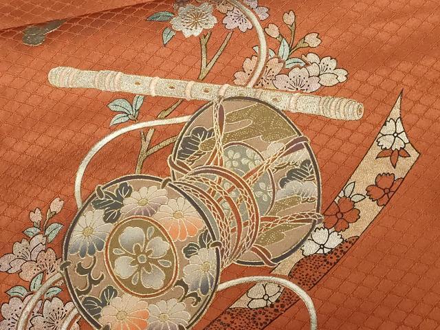 平和屋着物■訪問着　鼓　横笛　鬘帯花文　暈し染め　金銀彩　正絹　逸品　CABE3479ev