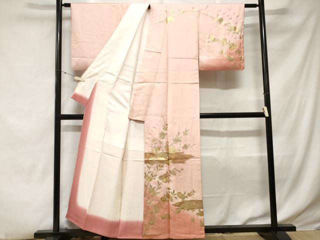 平和屋着物■訪問着　作家物　枝花文　暈し染め　金彩　正絹　逸品　CABE3481ev