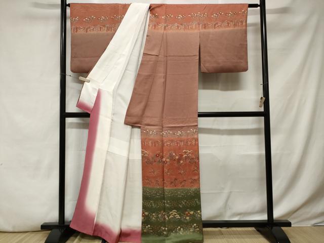 平和屋着物■訪問着　露芝草花文　暈し染め　金彩　正絹　逸品　CABE3492ev
