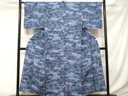 平和屋着物■上質な小紋　型染め　麻の葉花文　正絹　逸品　CABE3494ev