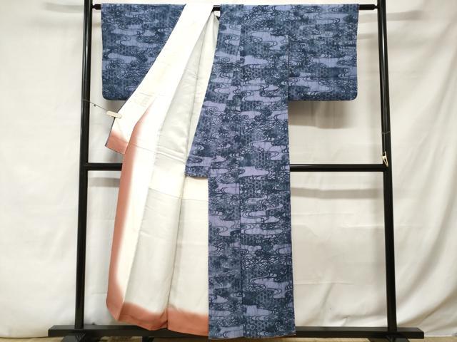 平和屋着物■上質な小紋　型染め　麻の葉花文　正絹　逸品　CABE3494ev