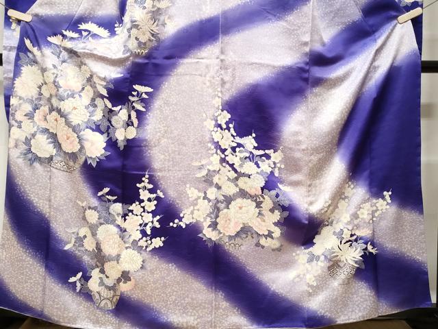 平和屋着物■豪華振袖　駒刺繍　よろけ縞花籠文　暈し染め　銀彩　正絹　逸品　CABE3499ev