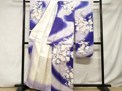平和屋着物■豪華振袖　駒刺繍　よろけ縞花籠文　暈し染め　銀彩　正絹　逸品　CABE3499ev