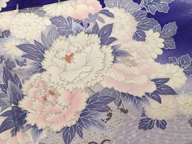 平和屋着物■豪華振袖　駒刺繍　よろけ縞花籠文　暈し染め　銀彩　正絹　逸品　CABE3499ev