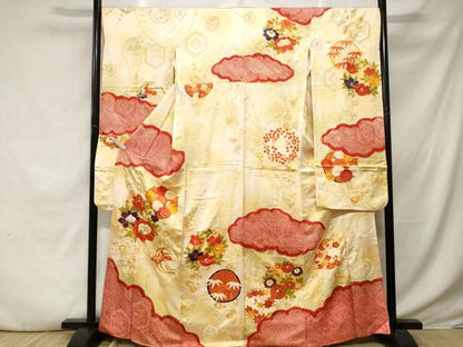 平和屋着物■豪華振袖　駒刺繍　雲取り草花丸文　暈し染め　金彩　正絹　逸品　CABE3509ev