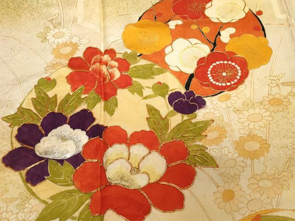 平和屋着物■豪華振袖　駒刺繍　雲取り草花丸文　暈し染め　金彩　正絹　逸品　CABE3509ev