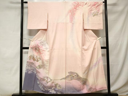 平和屋着物■訪問着　地紙重ね枝花文　暈し染め　金銀彩　正絹　逸品　CABE3529ev