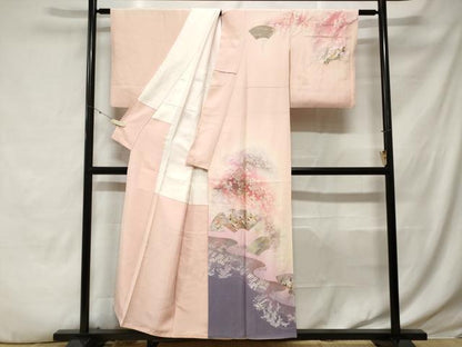 平和屋着物■訪問着　地紙重ね枝花文　暈し染め　金銀彩　正絹　逸品　CABE3529ev