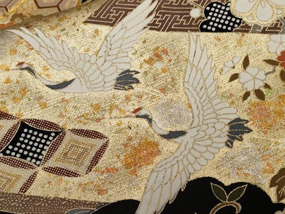 平和屋着物■豪華黒留袖　駒刺繍　雪輪飛鶴松竹梅　金銀彩　正絹　逸品　CABE3542ev