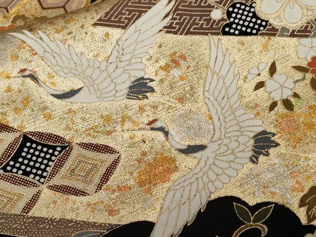 平和屋着物■豪華黒留袖　駒刺繍　雪輪飛鶴松竹梅　金銀彩　正絹　逸品　CABE3542ev