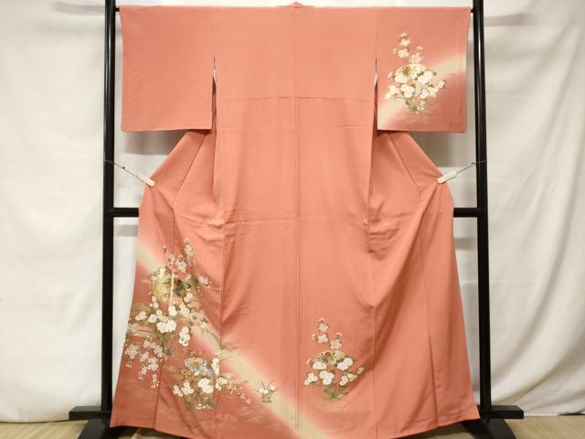 平和屋着物■訪問着　扇面枝花文　暈し染め　金彩　正絹　逸品　CABE3545ev