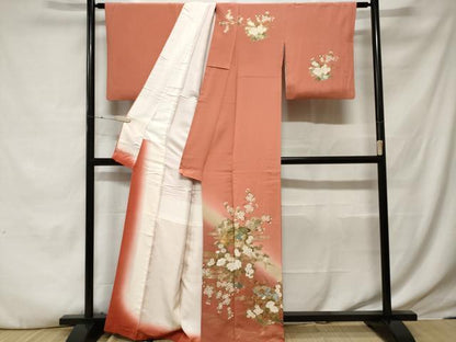 平和屋着物■訪問着　扇面枝花文　暈し染め　金彩　正絹　逸品　CABE3545ev