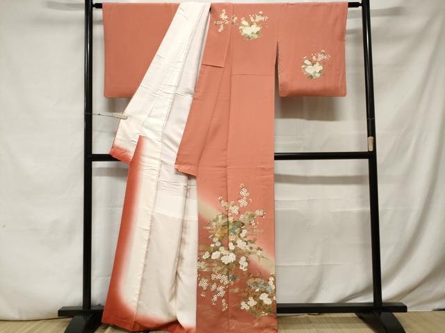 平和屋着物■訪問着　扇面枝花文　暈し染め　金彩　正絹　逸品　CABE3545ev