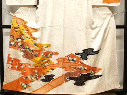 平和屋着物■訪問着　駒刺繍　絞り　吉祥枝花文　金彩　正絹　逸品　CABE3556ev